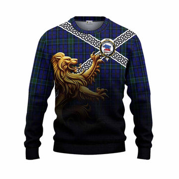 Weir Crest Tartan Knitted Sweater with Golden Lion Emblem Celtic Style Unisex - Tartan Vibes Clothing