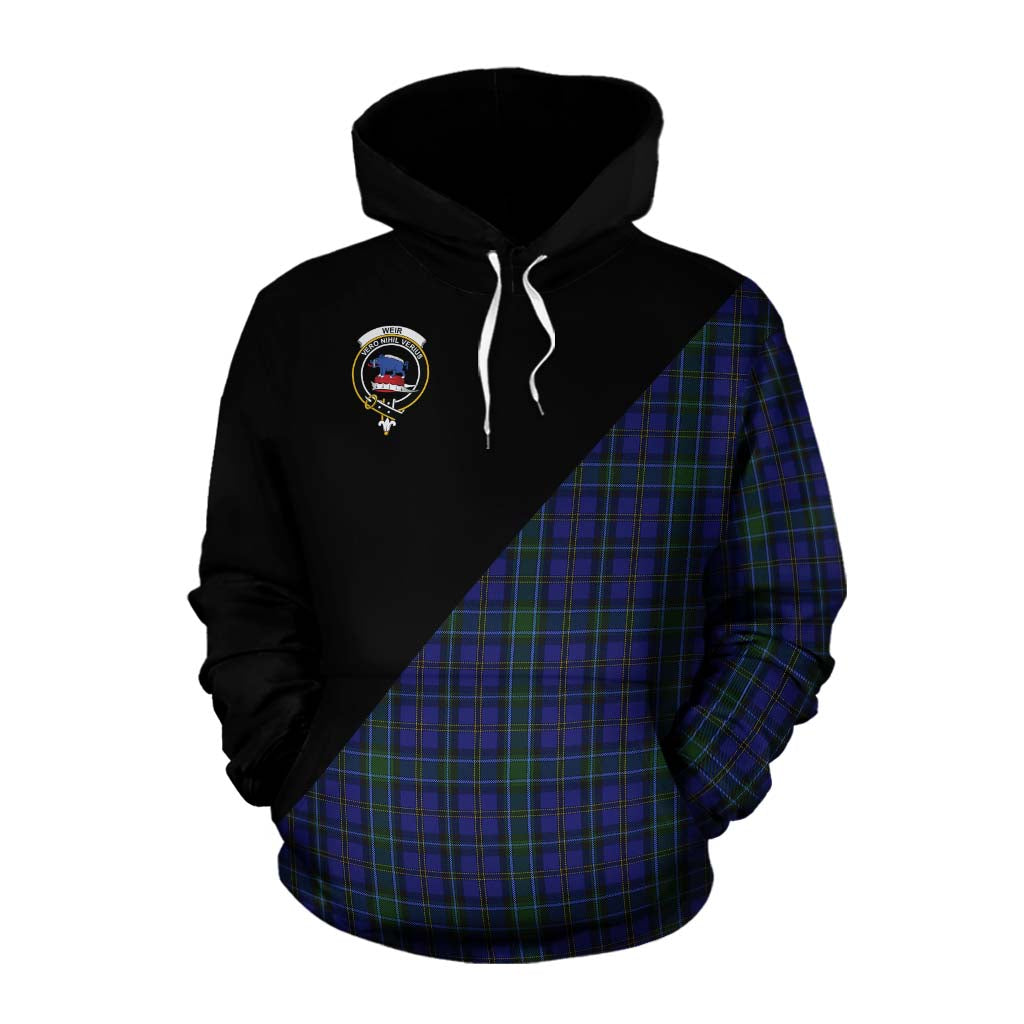 Tartan Vibes Clothing Weir Tartan Cotton Hoodie with Family Crest and Military Logo Style