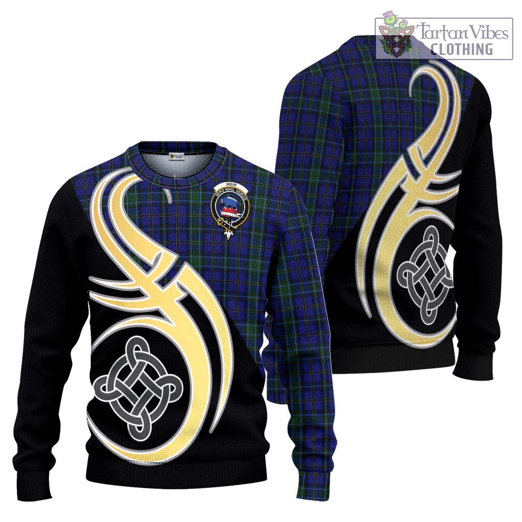 Weir Tartan Knitted Sweater with Family Crest and Celtic Symbol Style Unisex - Tartan Vibes Clothing