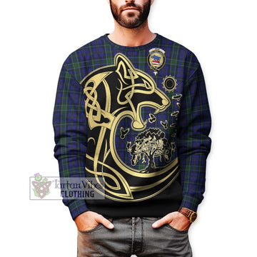 Weir Tartan Sweatshirt with Family Crest Celtic Wolf Style