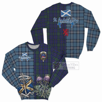 Weir Tartan Sweatshirt Happy St. Andrew's Day Half Tartan Style