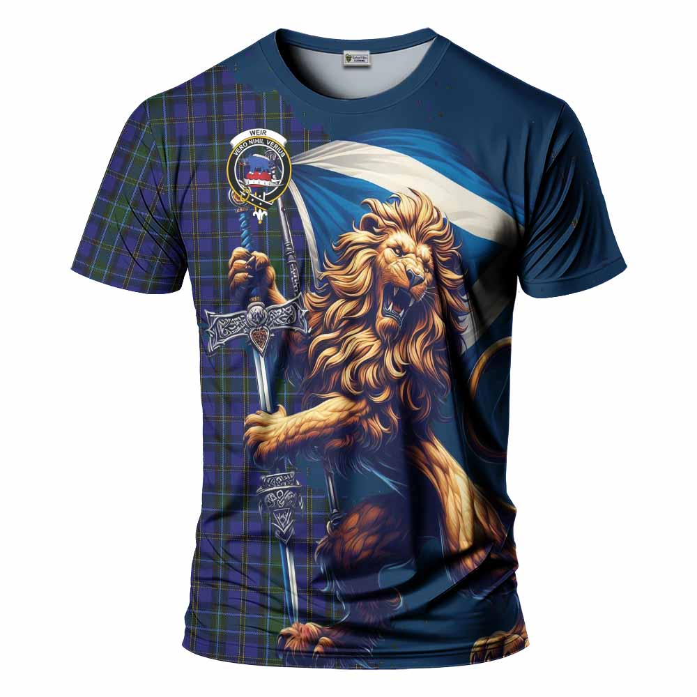 Tartan Vibes Clothing Weir Tartan Family Crest T-Shirt with Scottish Majestic Lion