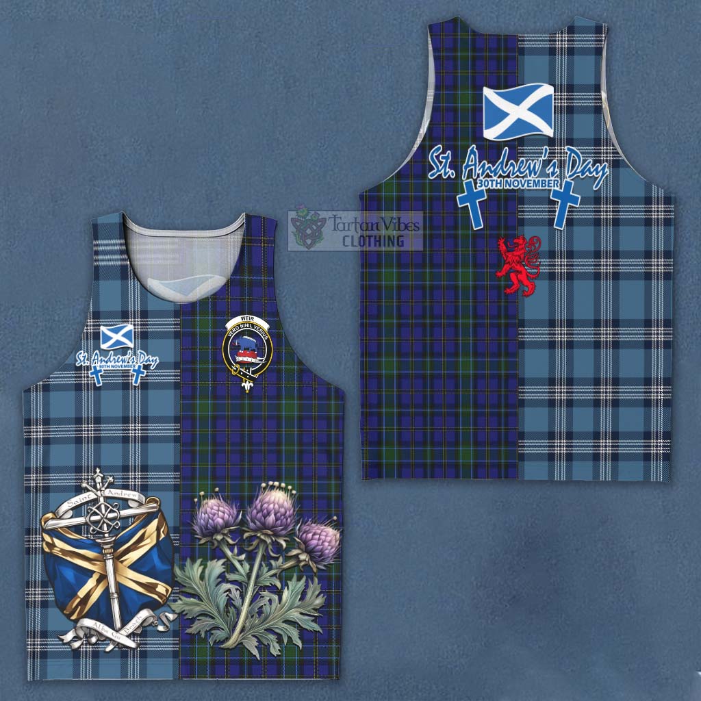 Tartan Vibes Clothing Weir Tartan Men's Tank Top Happy St. Andrew's Day Half Tartan Style