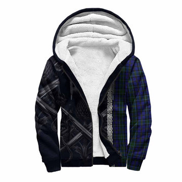 Weir Tartan Sherpa Hoodie with Family Crest Cross Sword Thistle Celtic Vibes