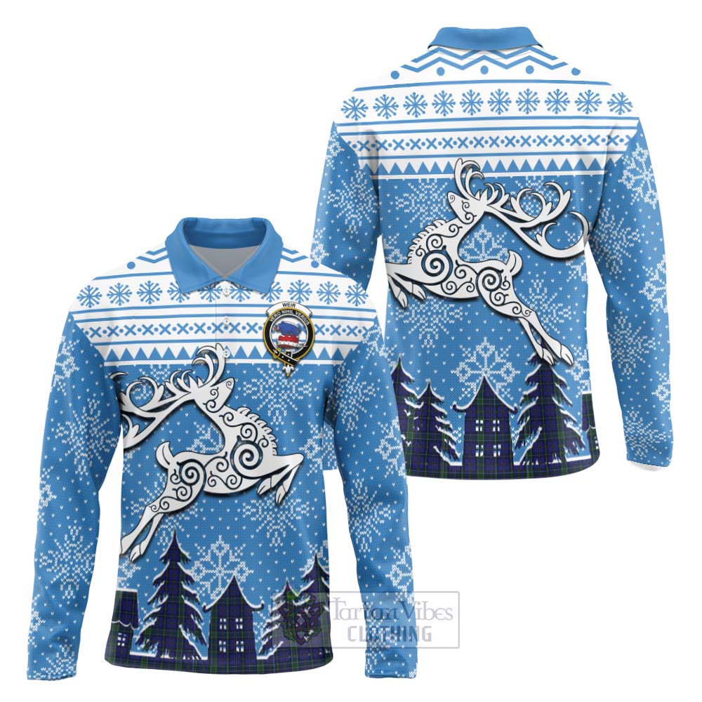 Tartan Vibes Clothing Weir Clan Christmas Long Sleeve Polo Shirt Celtic Reindeer Style