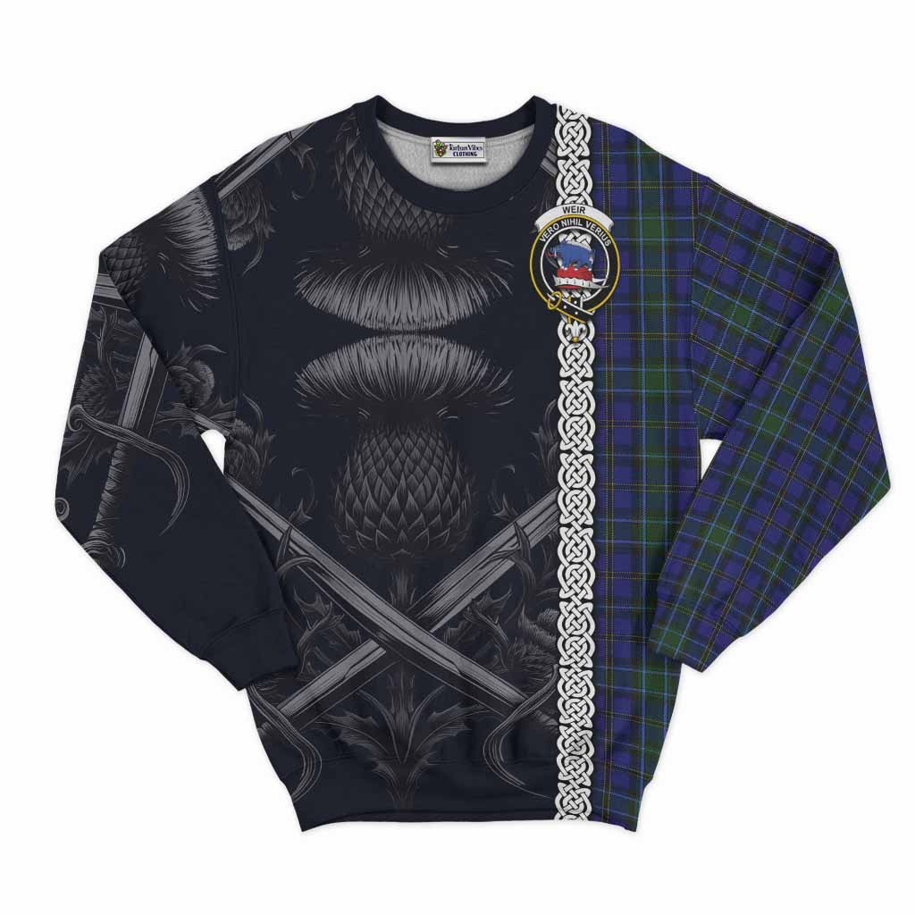 Tartan Vibes Clothing Weir Tartan Sweatshirt with Family Crest Cross Sword Thistle Celtic Vibes