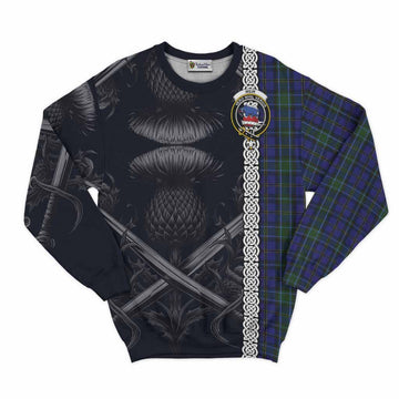 Weir Tartan Sweatshirt with Family Crest Cross Sword Thistle Celtic Vibes