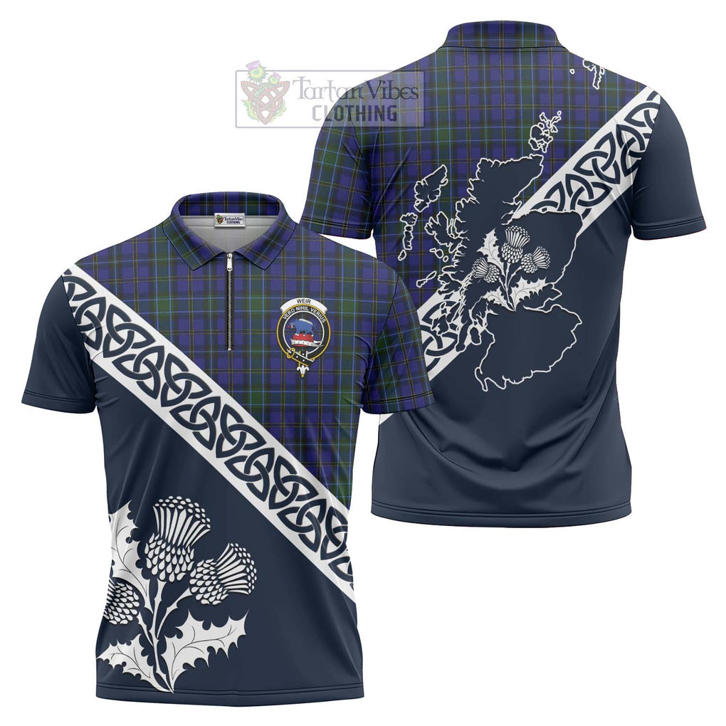 Tartan Vibes Clothing Weir Tartan Zipper Polo Shirt Featuring Thistle and Scotland Map