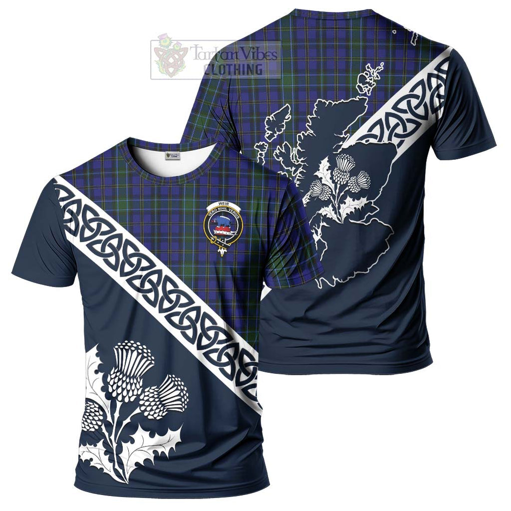 Weir Tartan T-Shirt Featuring Thistle and Scotland Map