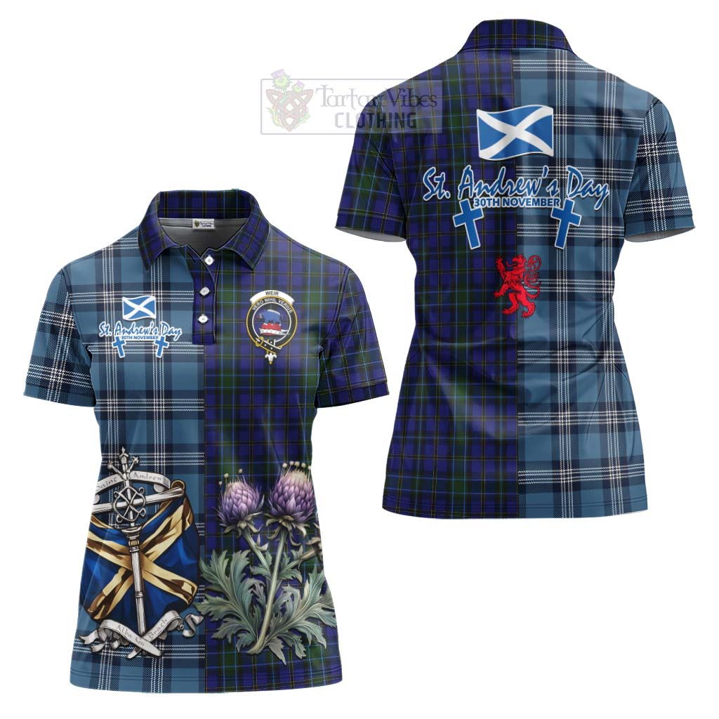 Tartan Vibes Clothing Weir Tartan Women's Polo Shirt Happy St. Andrew's Day Half Tartan Style