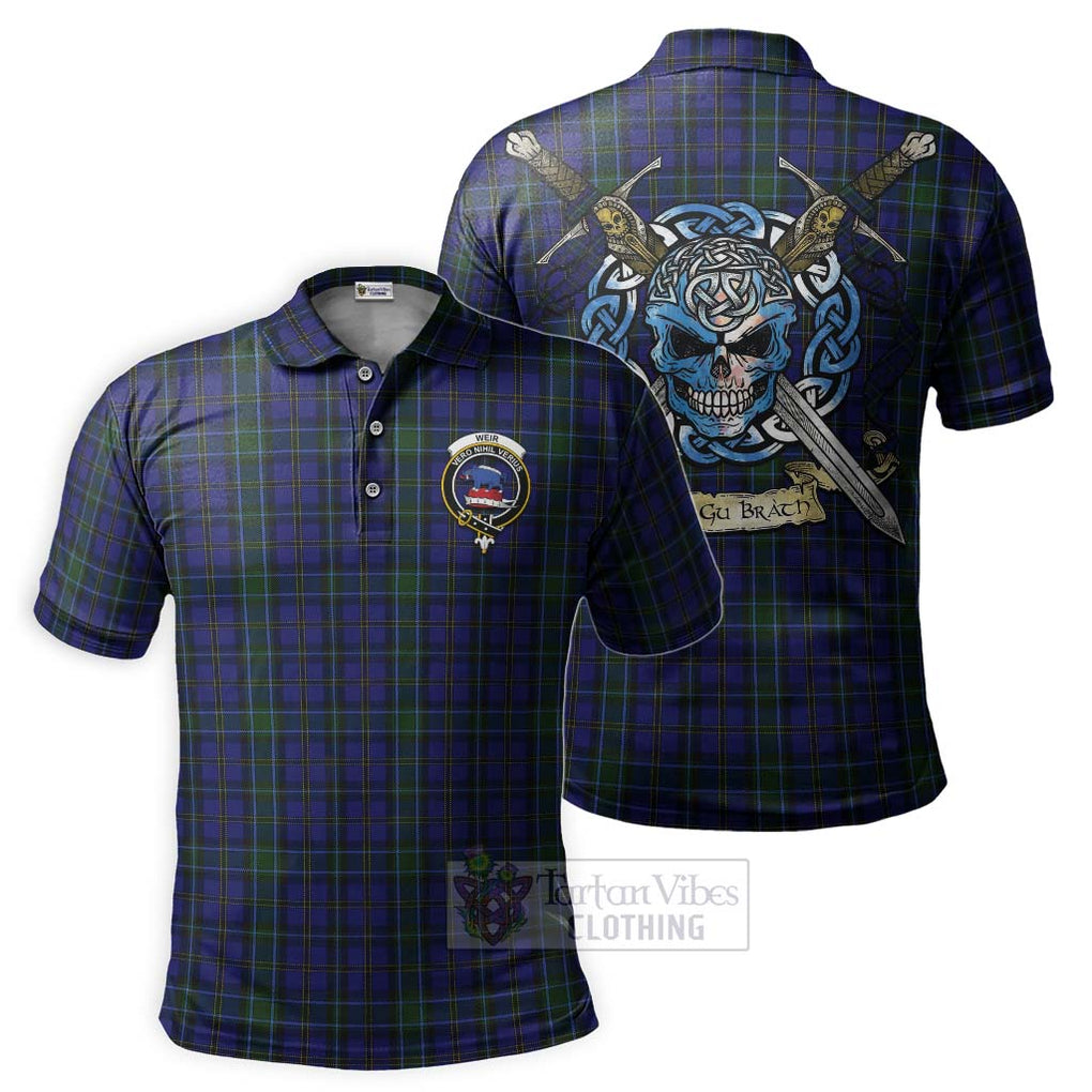 Tartan Vibes Clothing Weir Tartan Polo Shirt with Family Crest Celtic Skull Style