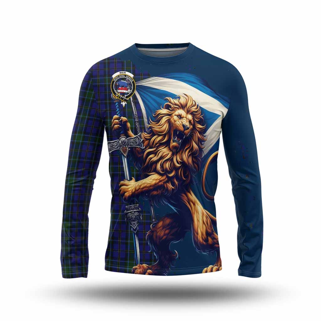 Tartan Vibes Clothing Weir Tartan Family Crest Long Sleeve T-Shirt with Scottish Majestic Lion