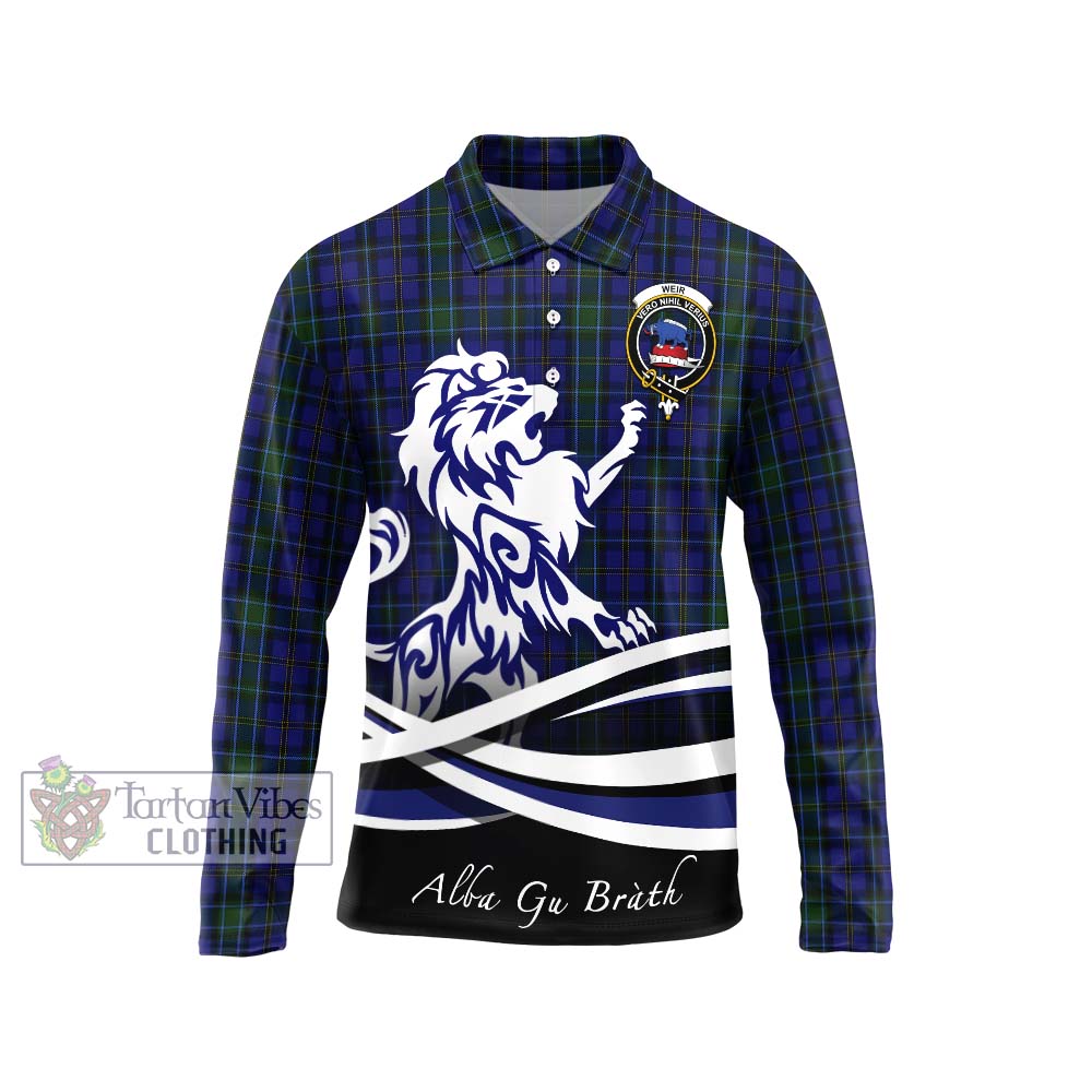 Weir Tartan Long Sleeve Polo Shirt with Alba Gu Brath Regal Lion Emblem Unisex - Tartanvibesclothing Shop