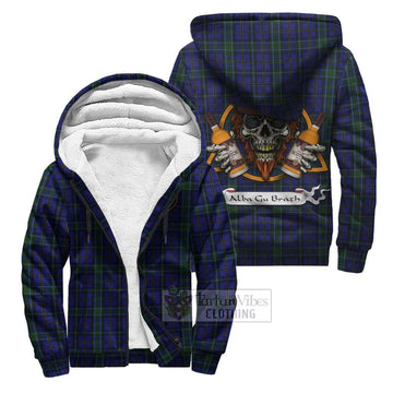 Weir Tartan Sherpa Hoodie with Family Crest and Bearded Skull Holding Bottles of Whiskey