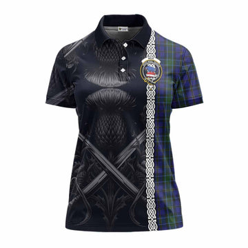 Weir Tartan Women's Polo Shirt with Family Crest Cross Sword Thistle Celtic Vibes