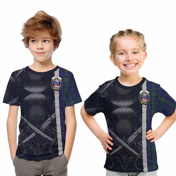 Weir Tartan Kid T-Shirt with Family Crest Cross Sword Thistle Celtic Vibes