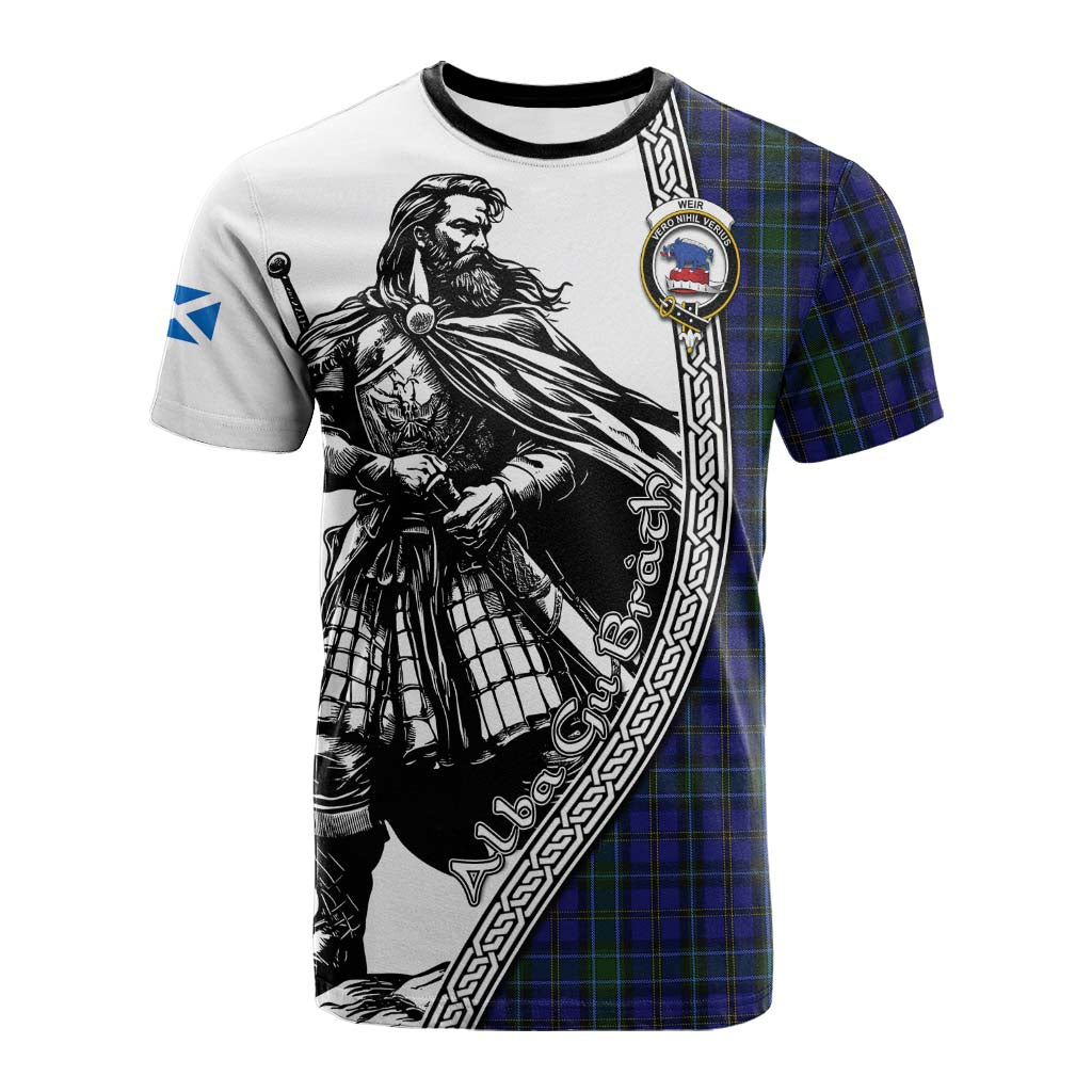 Weir Tartan Clan Crest Cotton T-shirt with Highlander Warrior Celtic Style