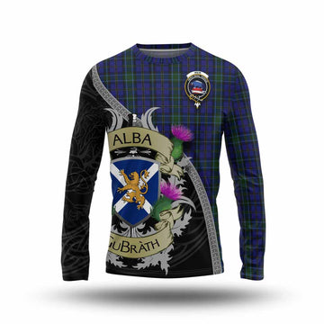 Weir Tartan Family Crest Long Sleeve T-Shirt Lion Rampant Royal Thistle Shield Celtic Inspired