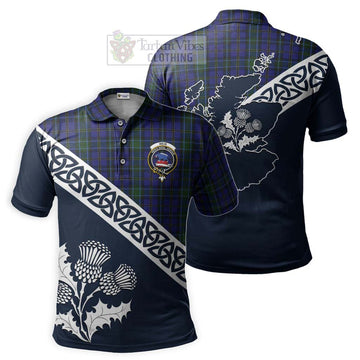 Weir Tartan Polo Shirt Featuring Thistle and Scotland Map