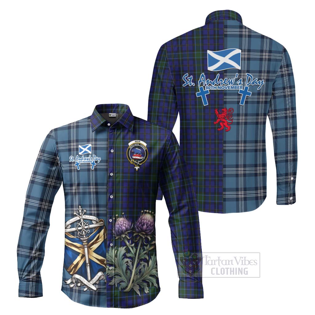 Tartan Vibes Clothing Weir Tartan Long Sleeve Button Shirt Happy St. Andrew's Day Half Tartan Style