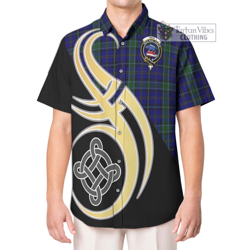 Weir Tartan Short Sleeve Button Shirt with Family Crest and Celtic Symbol Style Kid - Tartan Vibes Clothing