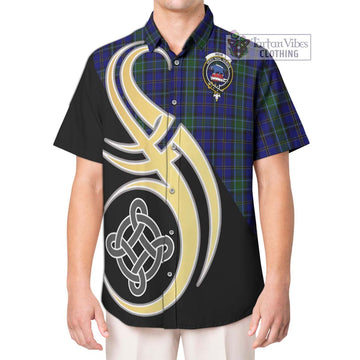 Weir Tartan Short Sleeve Button Shirt with Family Crest and Celtic Symbol Style