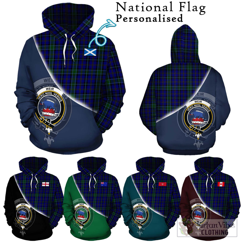 Weir Tartan Hoodie with Personalised National Flag and Family Crest Half Style Zip Hoodie - Tartanvibesclothing Shop