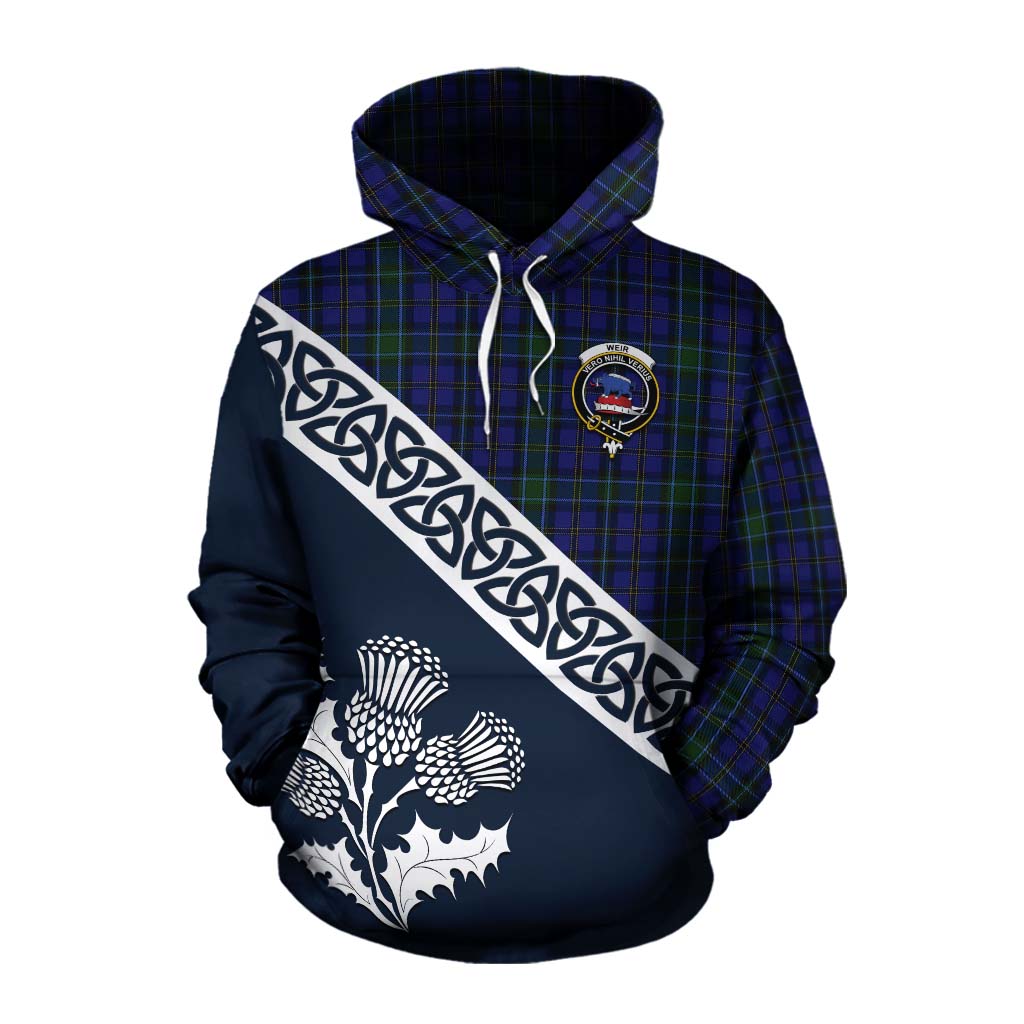 Tartan Vibes Clothing Weir Tartan Cotton Hoodie Featuring Thistle and Scotland Map