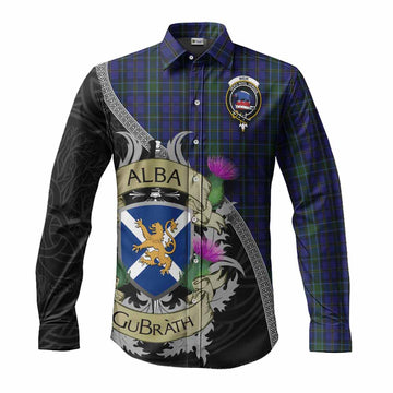 Weir Tartan Family Crest Long Sleeve Button Shirt Lion Rampant Royal Thistle Shield Celtic Inspired