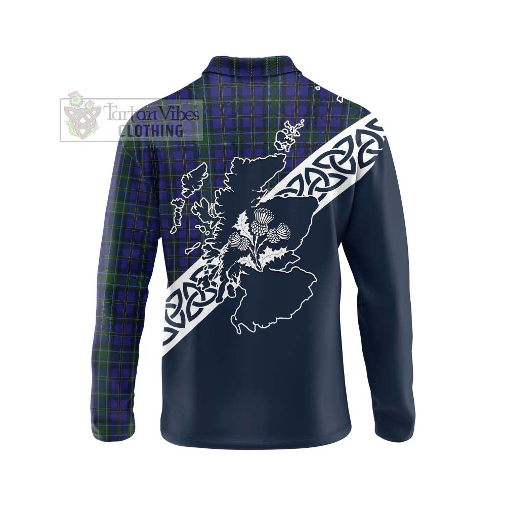 Tartan Vibes Clothing Weir Tartan Long Sleeve Polo Shirt Featuring Thistle and Scotland Map