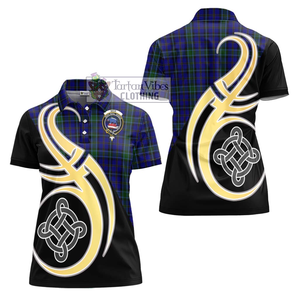 Weir Tartan Women's Polo Shirt with Family Crest and Celtic Symbol Style - Tartan Vibes Clothing