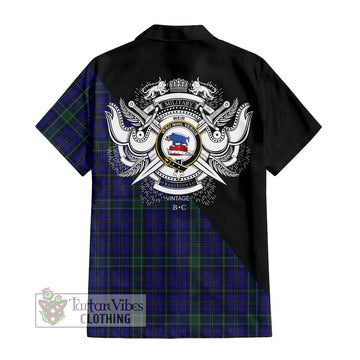 Weir Tartan Short Sleeve Button Shirt with Family Crest and Military Logo Style