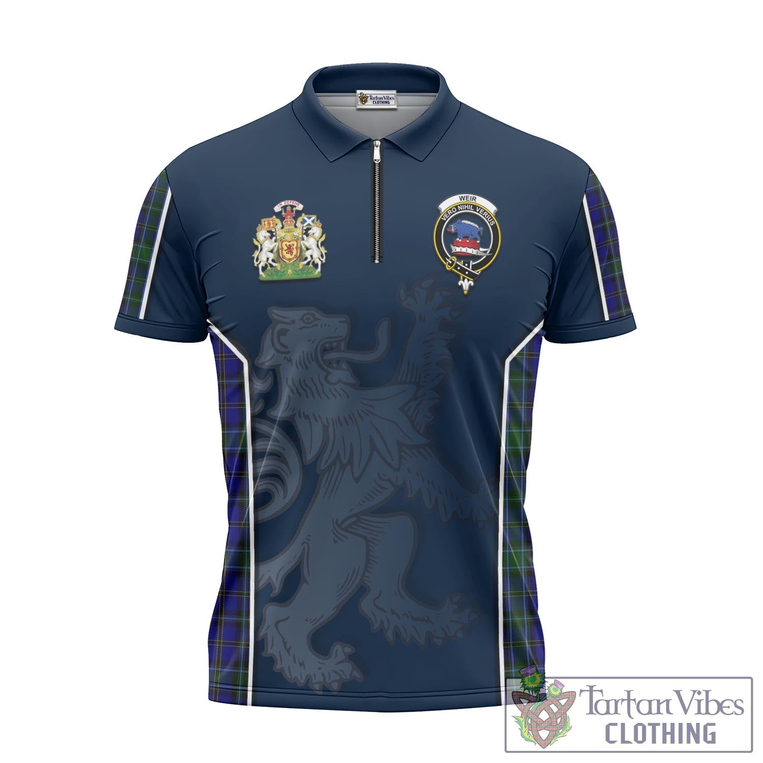 Tartan Vibes Clothing Weir Tartan Zipper Polo Shirt with Family Crest and Lion Rampant Vibes Sport Style