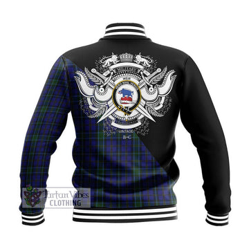 Weir Tartan Baseball Jacket with Family Crest and Military Logo Style