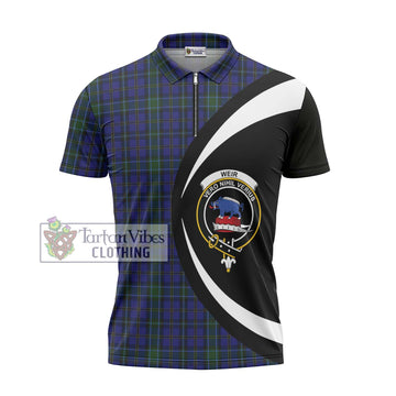 Weir Tartan Zipper Polo Shirt with Family Crest Circle Style