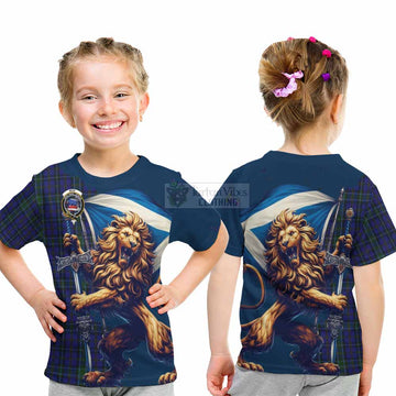 Weir Tartan Family Crest Kid T-Shirt with Scottish Majestic Lion - Tartan Vibes Clothing