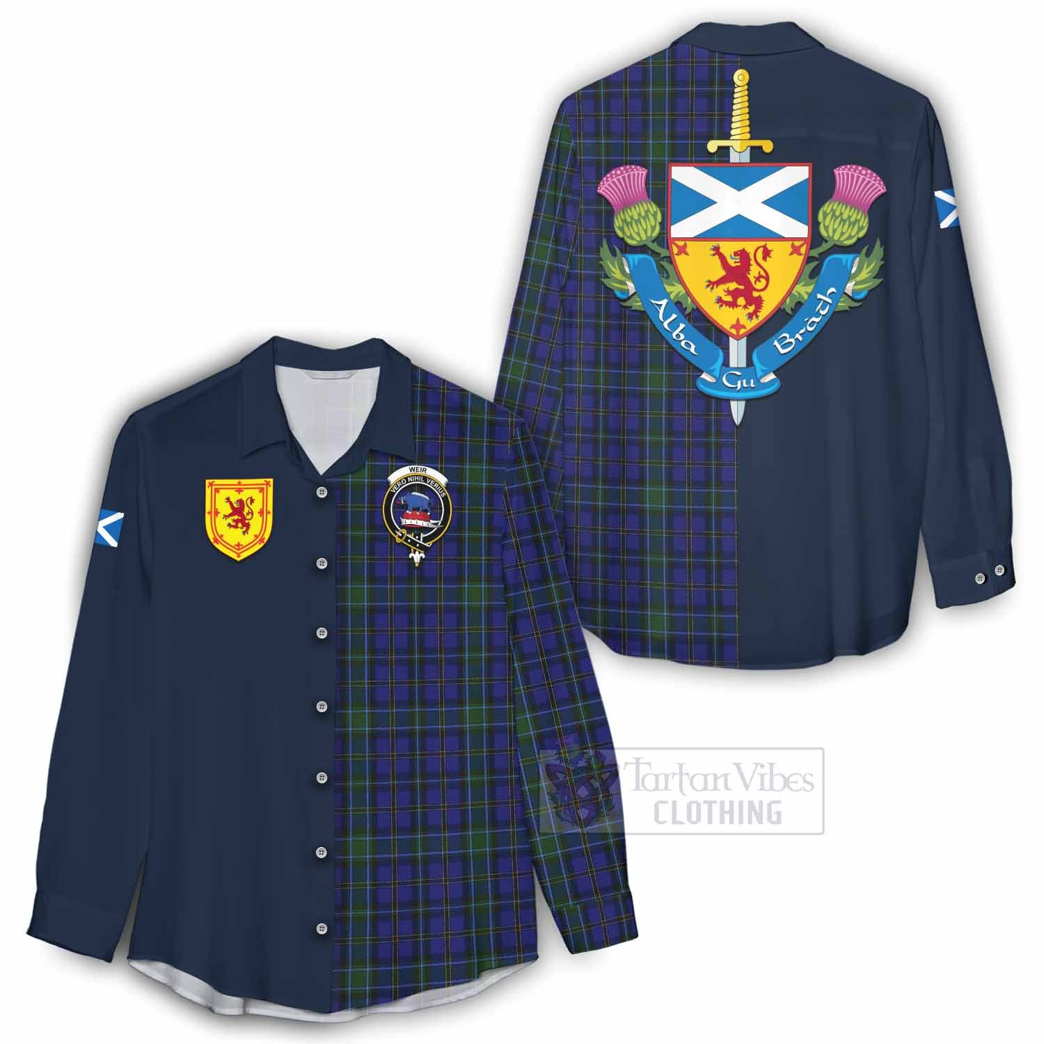 Tartan Vibes Clothing Weir Tartan Women's Casual Shirt Alba with Scottish Lion Royal Arm Half Style