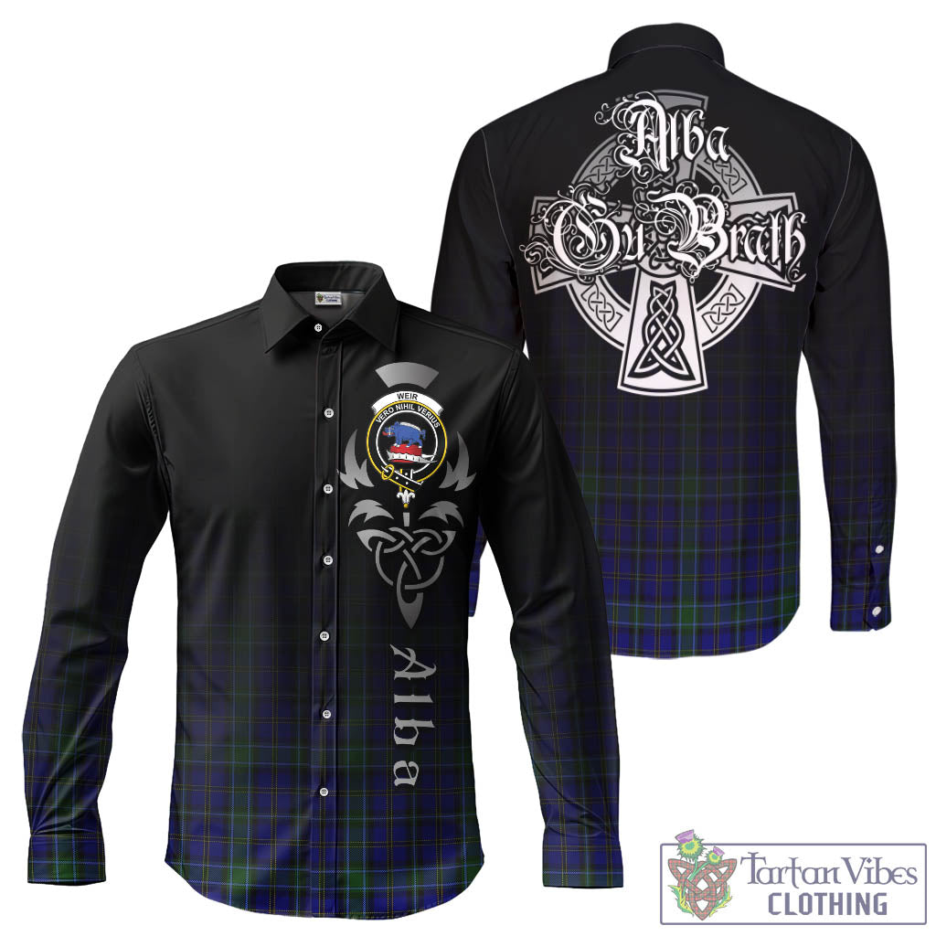 Tartan Vibes Clothing Weir Tartan Long Sleeve Button Up Featuring Alba Gu Brath Family Crest Celtic Inspired