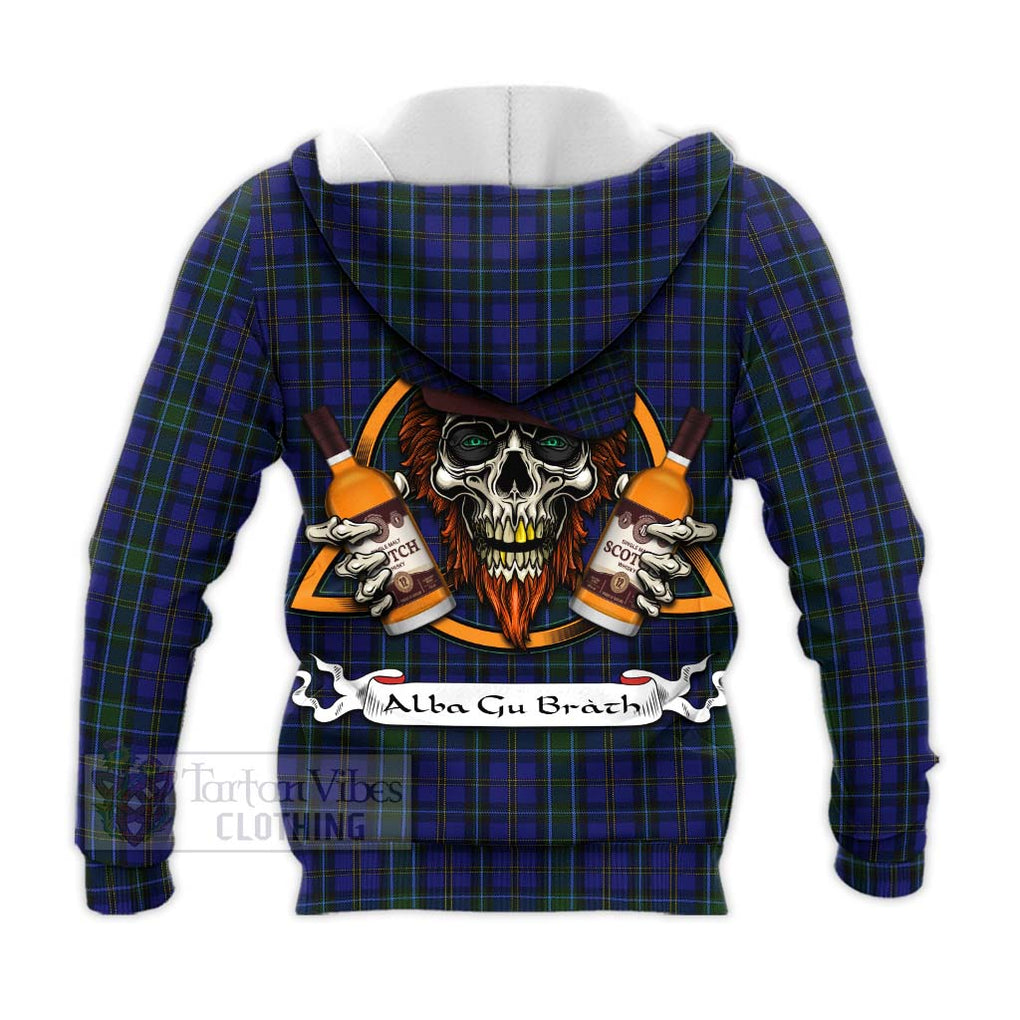 Tartan Vibes Clothing Weir Tartan Knitted Hoodie with Family Crest and Bearded Skull Holding Bottles of Whiskey