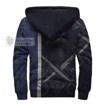 Weir Tartan Sherpa Hoodie with Family Crest Cross Sword Thistle Celtic Vibes