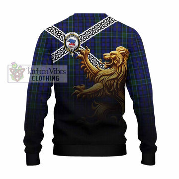 Weir Crest Tartan Knitted Sweater with Golden Lion Emblem Celtic Style - Tartan Vibes Clothing