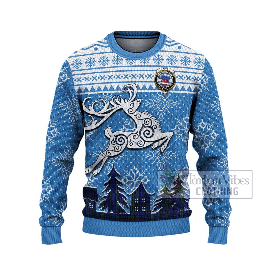 Tartan Vibes Clothing Weir Clan Christmas Ugly Sweater with Tartan and Celtic Raindeer Style