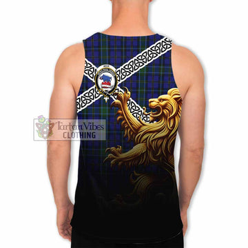 Weir Crest Tartan Men's Tank Top with Golden Lion Emblem Celtic Style - Tartan Vibes Clothing