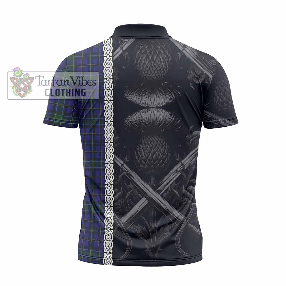 Tartan Vibes Clothing Weir Tartan Zipper Polo Shirt with Family Crest Cross Sword Thistle Celtic Vibes