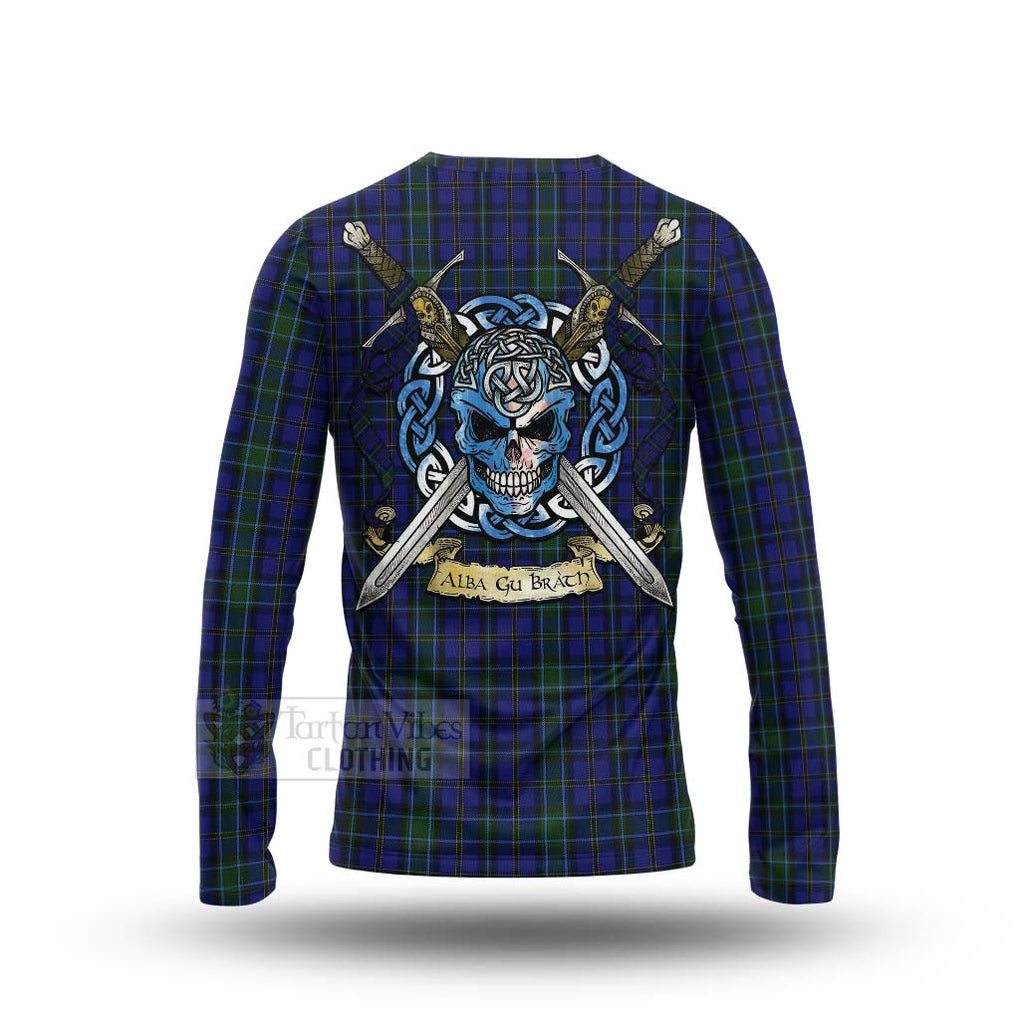 Tartan Vibes Clothing Weir Tartan Long Sleeve T-Shirt with Family Crest Celtic Skull Style