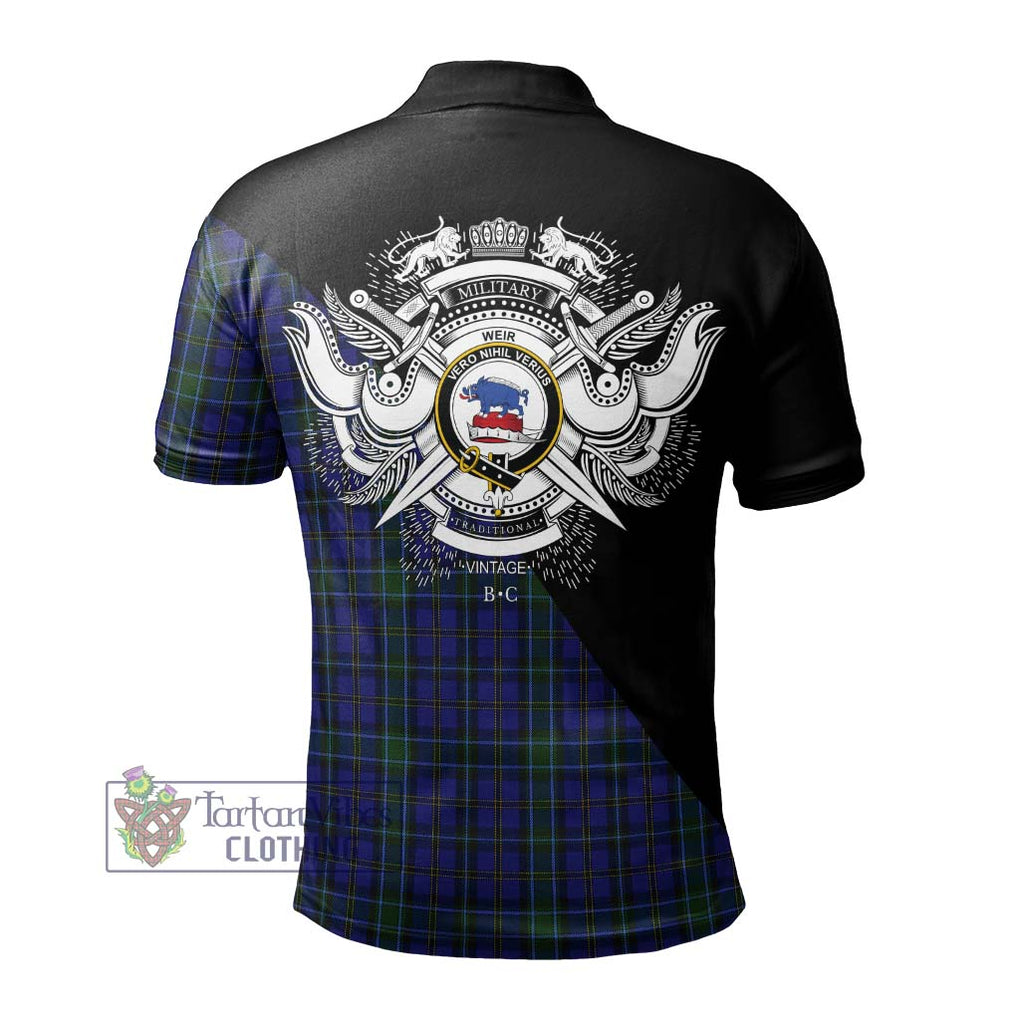 Weir Tartan Polo Shirt with Family Crest and Military Logo Style - Tartanvibesclothing Shop