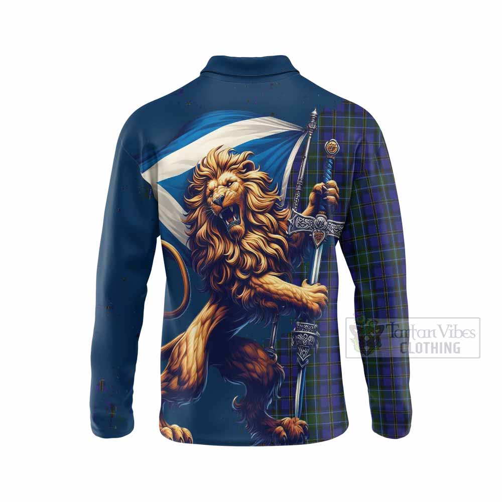 Tartan Vibes Clothing Weir Tartan Family Crest Long Sleeve Polo Shirt with Scottish Majestic Lion