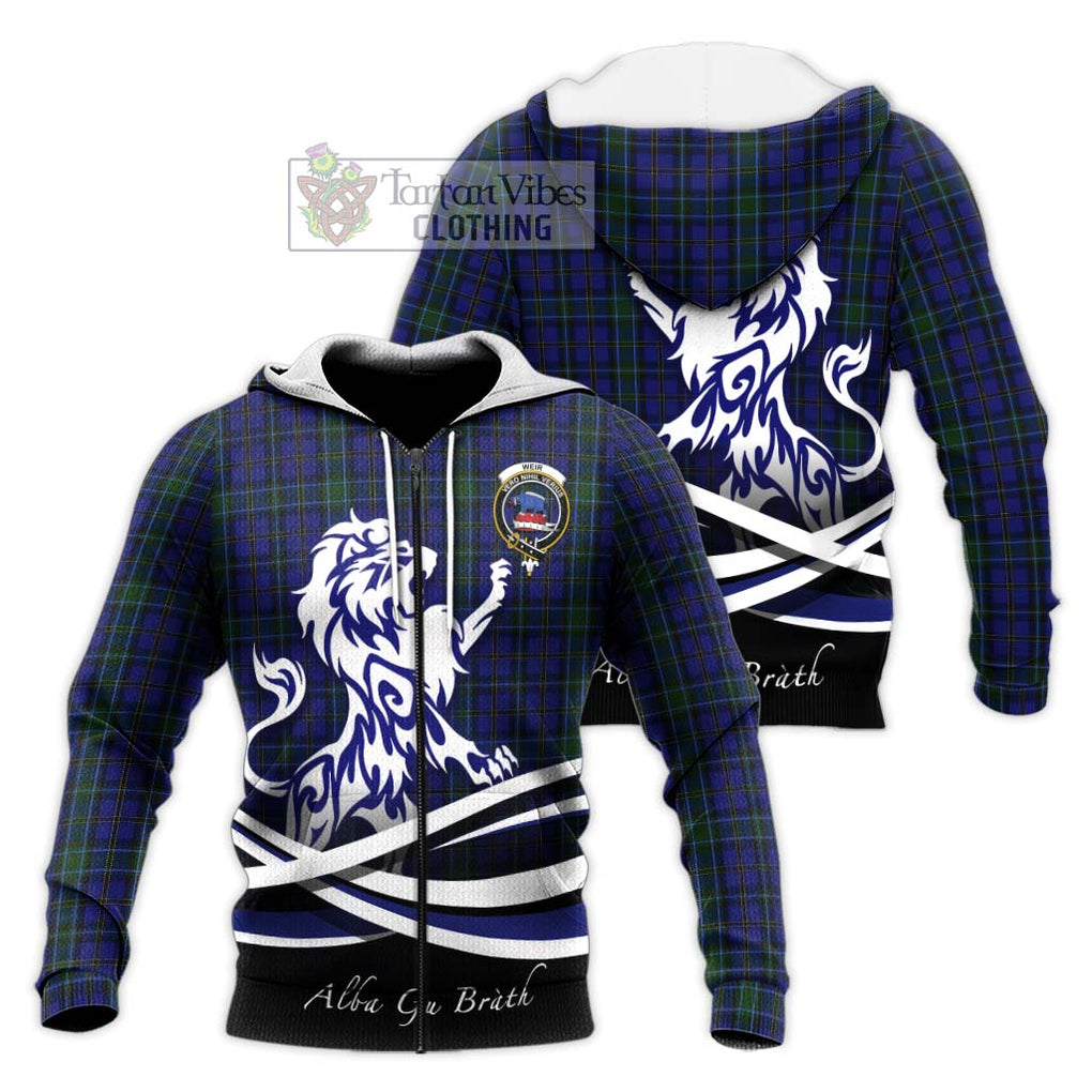 Weir Tartan Knitted Hoodie with Alba Gu Brath Regal Lion Emblem Unisex Knitted Zip Hoodie - Tartanvibesclothing Shop