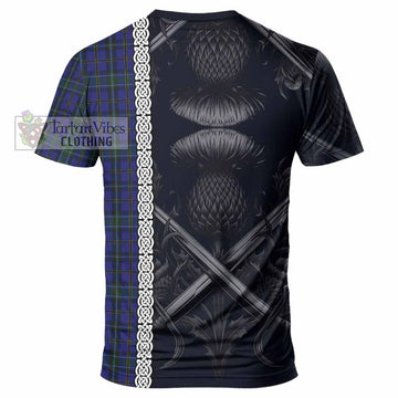 Weir Tartan T-Shirt with Family Crest Cross Sword Thistle Celtic Vibes