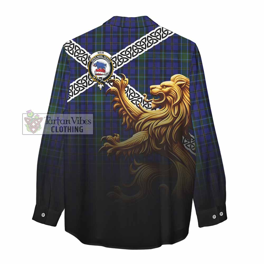 Weir Crest Tartan Women's Casual Shirt with Golden Lion Emblem Celtic Style - Tartan Vibes Clothing
